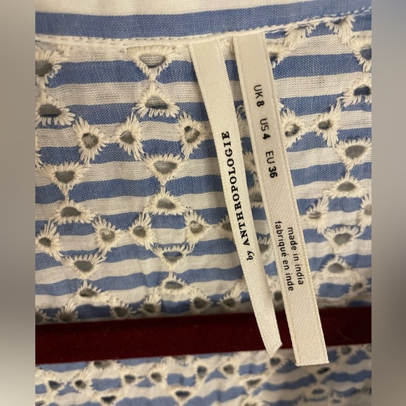Anthropologie Button Up Kismet Dress Style Eyelet Light Blue White Tie Dress 4 - Picture 4 of 8